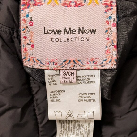 WOMEN Gray Padded Hooded Winter Jacket Sz(S) - Quilted Drawstring "Love Me Now" - Picture 10 of 10